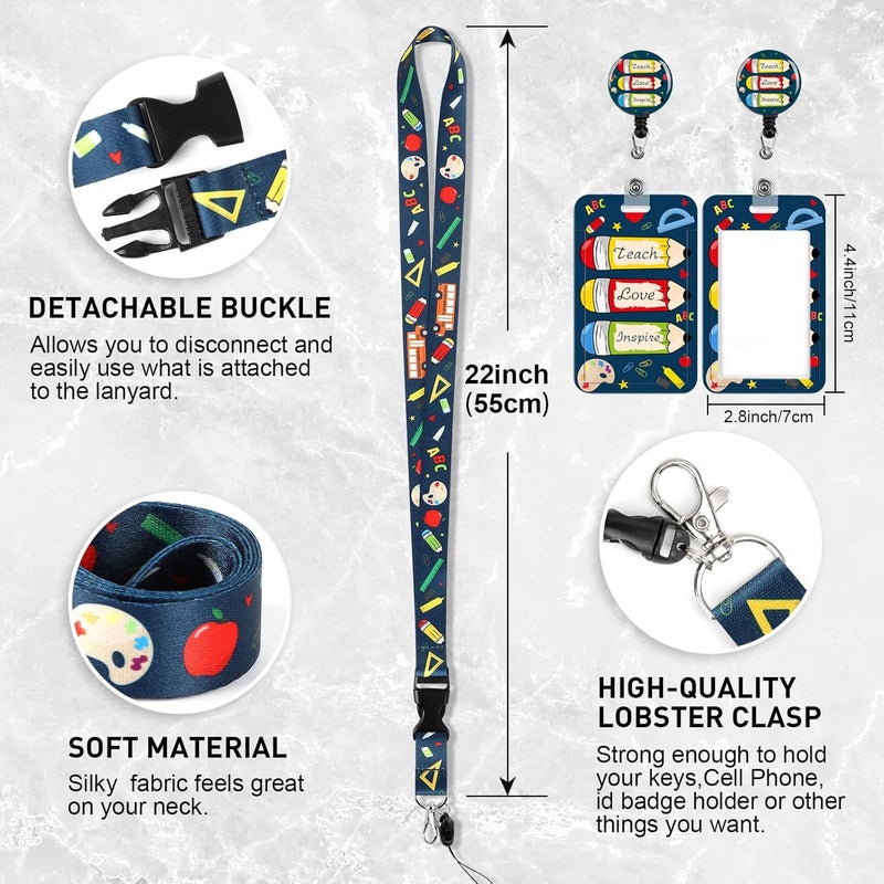 Hinsly ID Badge Holder with Lanyard, Retractable Badge Holders Reels with Lanyards Adjustable, for Women Kids Teacher Nurses Doctor Student - Image 2